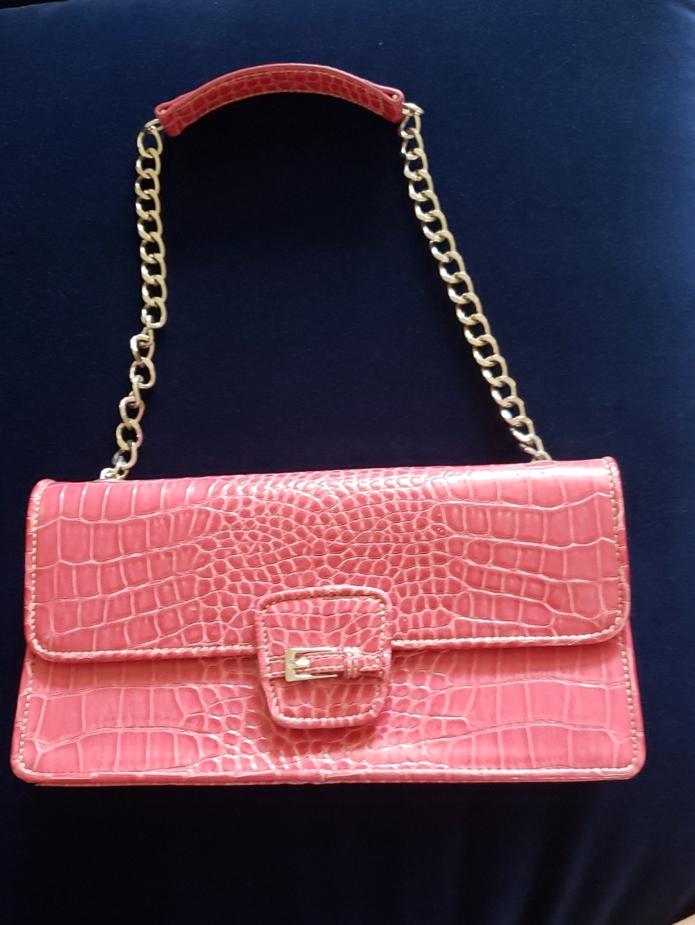 Liz Claiborne Women's Pink Vintage Croc-Embossed Shoulder Bag with SilverChain